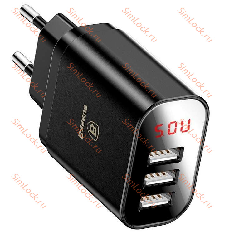 СЗУ Baseus Mirror Lake Intelligent Digital Display 3 USB, 3.4A, черный, CCALL-BH01