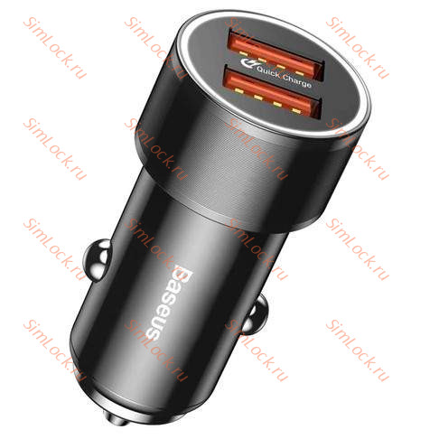 АЗУ Baseus Small Screw Dual-USB Quick Charge Car Charger 36W, черный, CAXLD-B01