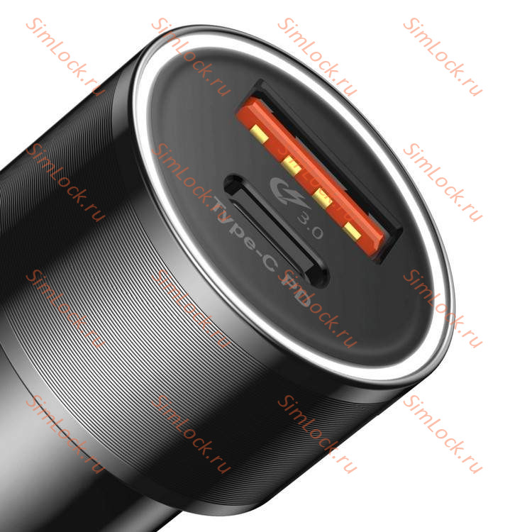 АЗУ Baseus Small Screw Type-C PD+USB Quick Charge Car Charger 36W, черный, CAXLD-A01