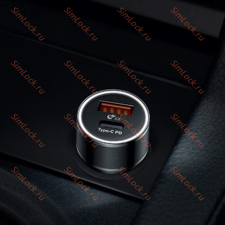 АЗУ Baseus Small Screw Type-C PD+USB Quick Charge Car Charger 36W, черный, CAXLD-A01