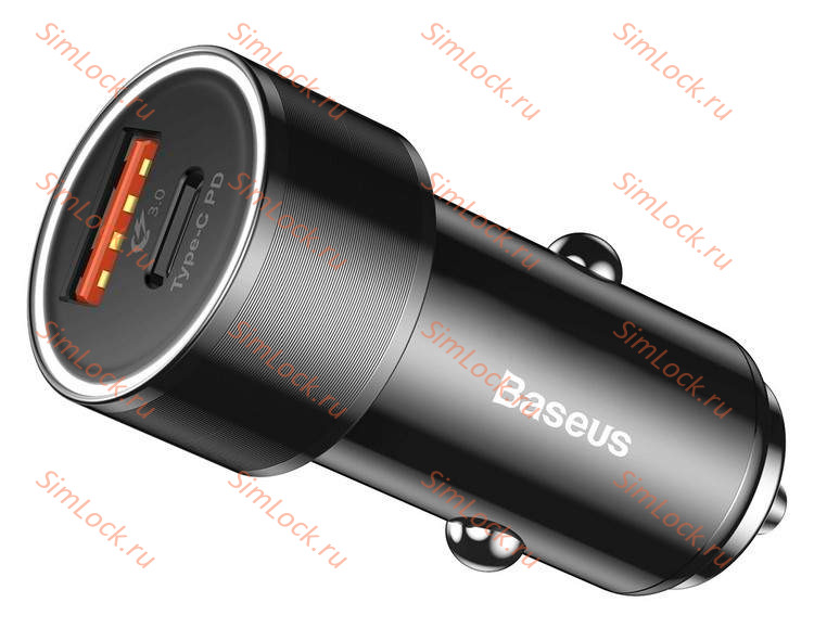 АЗУ Baseus Small Screw Type-C PD+USB Quick Charge Car Charger 36W, черный, CAXLD-A01