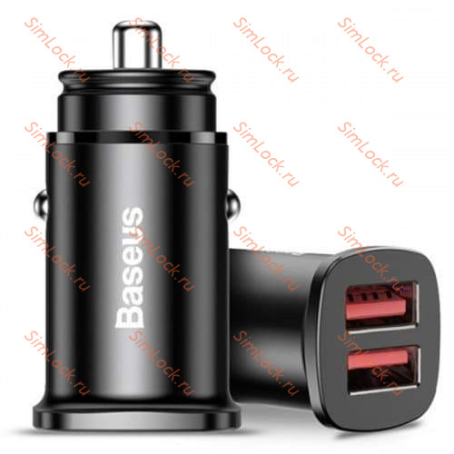АЗУ Baseus Square metal A+A 30W Dual QC3.0 Quick Car Charger, QC3.0, SCP, FCP, AFC, черный, CCALL-DS01