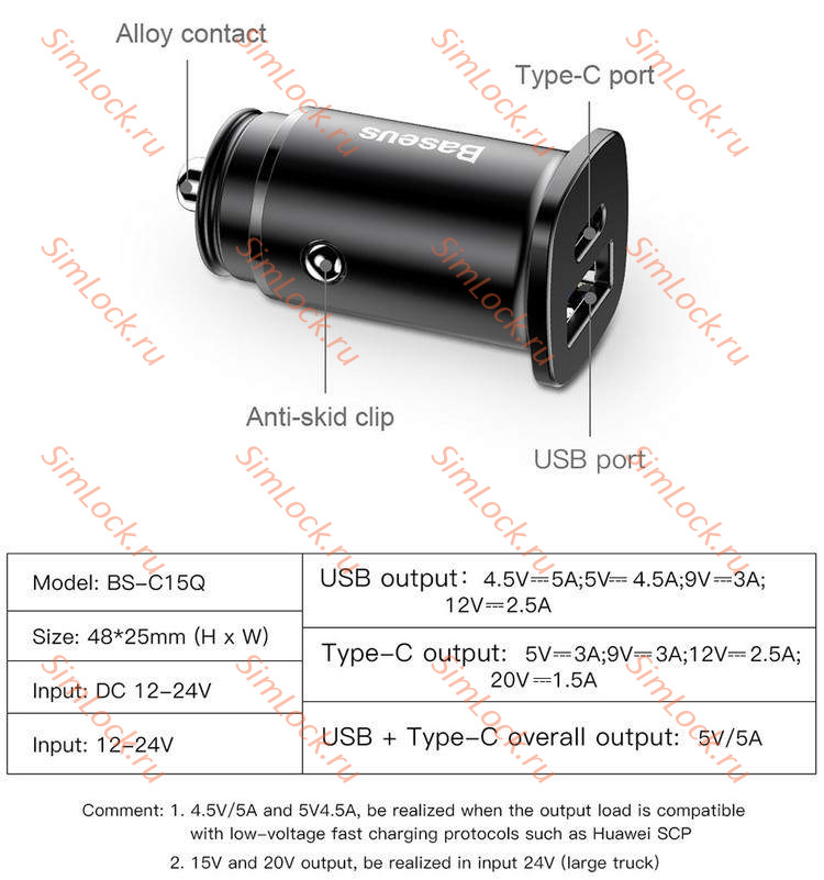 АЗУ Baseus Square metal A+C 30W PPS Car Charger, PD3.0, QC4.0, SCP, FCP, AFC, черный, CCALL-AS01