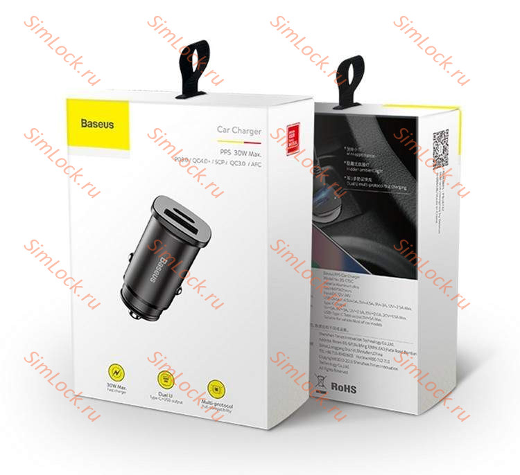 АЗУ Baseus Square metal A+C 30W PPS Car Charger, PD3.0, QC4.0, SCP, FCP, AFC, серебро, CCALL-AS0S