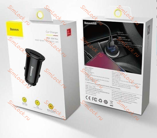 АЗУ Baseus Circular Plastic A+A 30W Dual QC3.0 Quick Car Charger, QC3.0, SCP, FCP, AFC, черный, CCALL-YD01