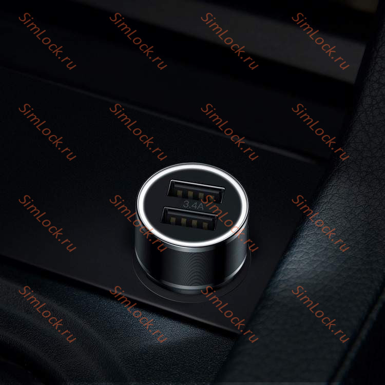 АЗУ Baseus Small Screw 3.4A Dual-USB, черный, CAXLD-C01