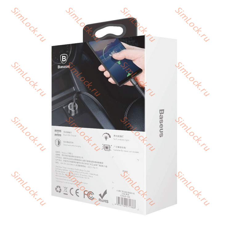 АЗУ Baseus Small Screw 3.4A Dual-USB, черный, CAXLD-C01