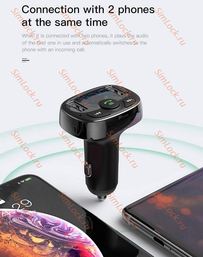 АЗУ с FM трансмиттером Baseus T typed Bluetooth MP3 charger Standart Edition, черный, CCTM-01