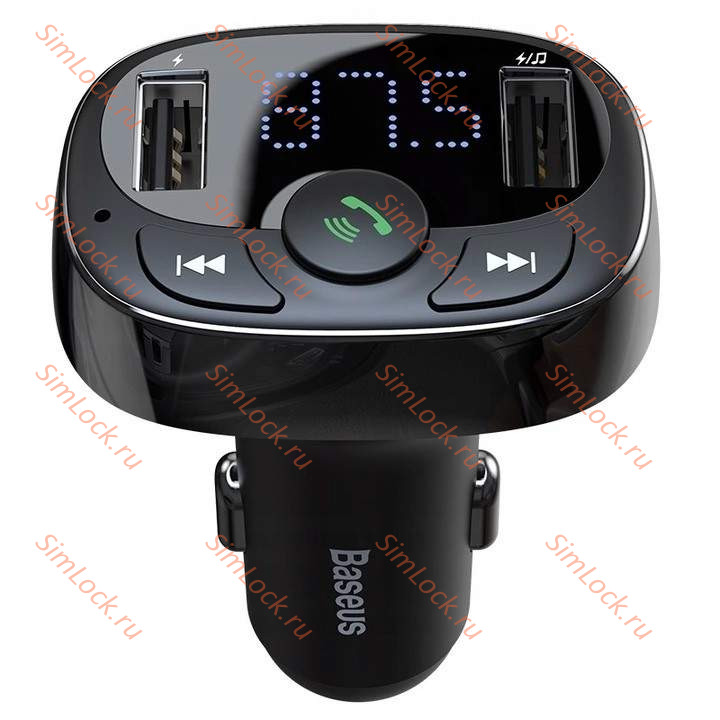 АЗУ с FM трансмиттером Baseus T typed Bluetooth MP3 charger Standart Edition, черный, CCTM-01