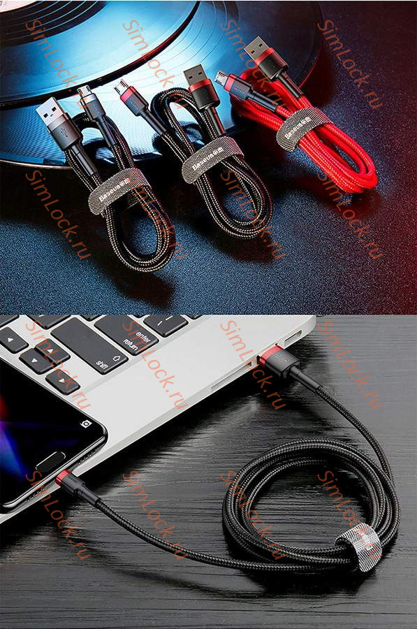 Кабель USB - micro USB Baseus Cafule 1.5A 200см Red+Black, CAMKLF-C91