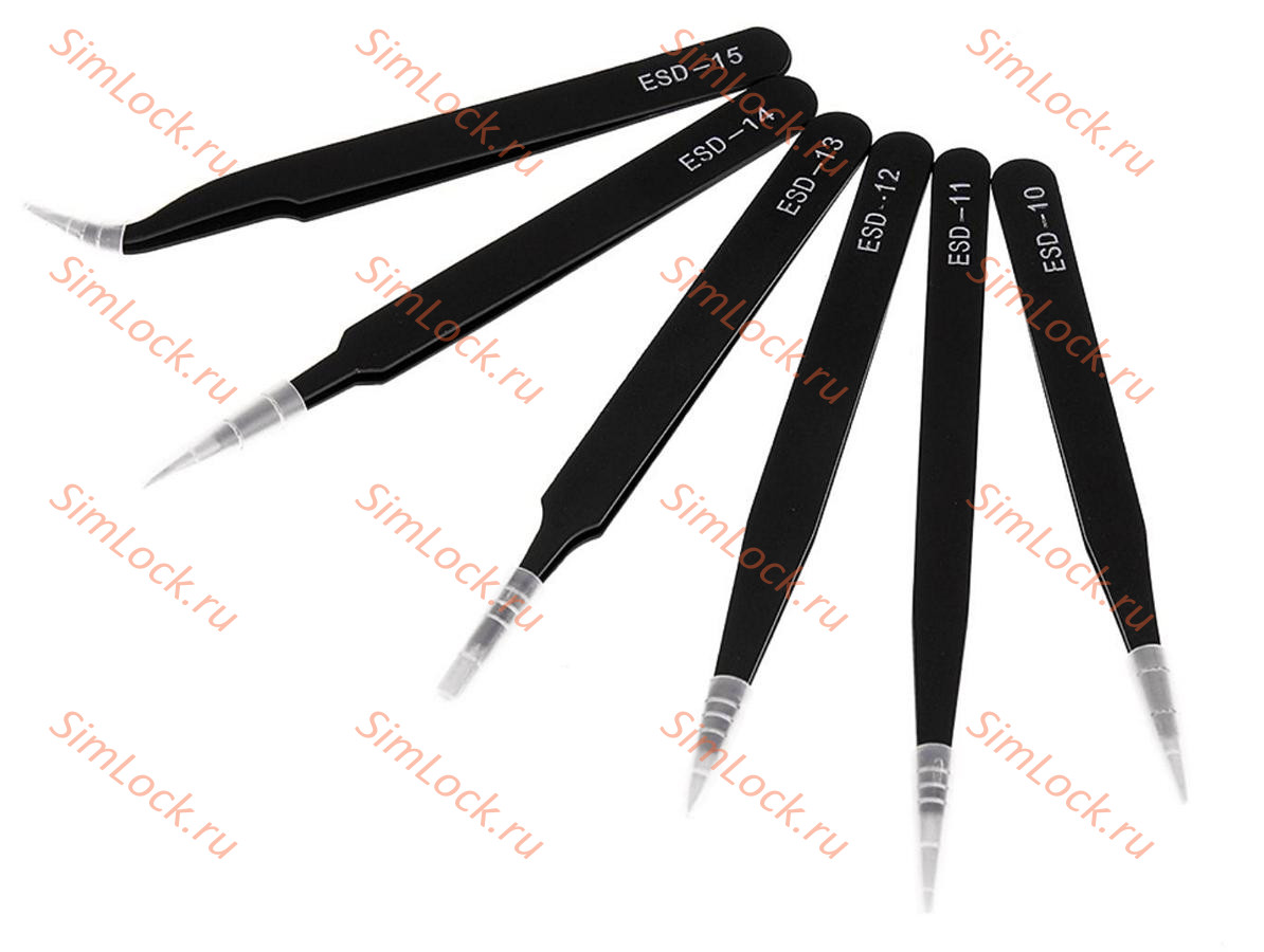 Набор пинцетов ESD из 6 штук с антистатическим покрытием