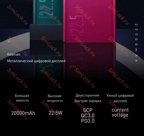 Внешний аккумулятор Baseus Adaman Metal, 20000 мАч, с быстрой зарядкой Huawei SCP, зеленый, PPIMDA-A06