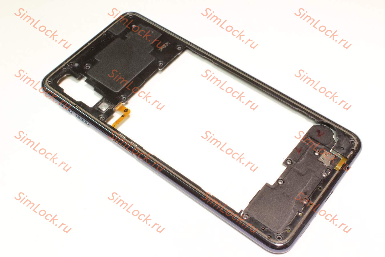Средняя часть корпуса с антеннами и кнопкой включения со сканером отпечатка Samsung A750F Galaxy A7 (2018), черный, оригинал