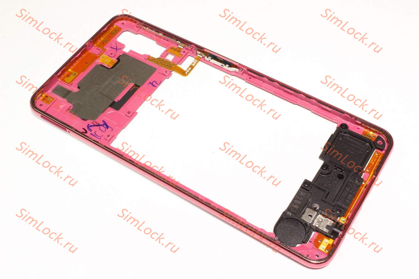Средняя часть корпуса с антеннами и кнопкой включения со сканером отпечатка Samsung A750F Galaxy A7 (2018), розовый, оригинал