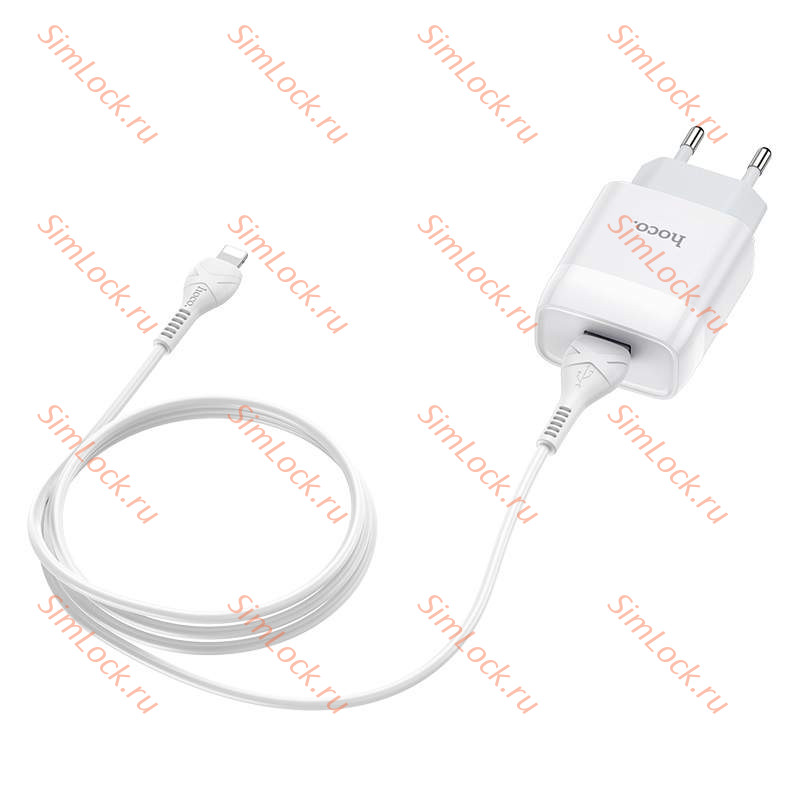 СЗУ HOCO C72A Glorius, 2.1A, белый + кабель Lightning