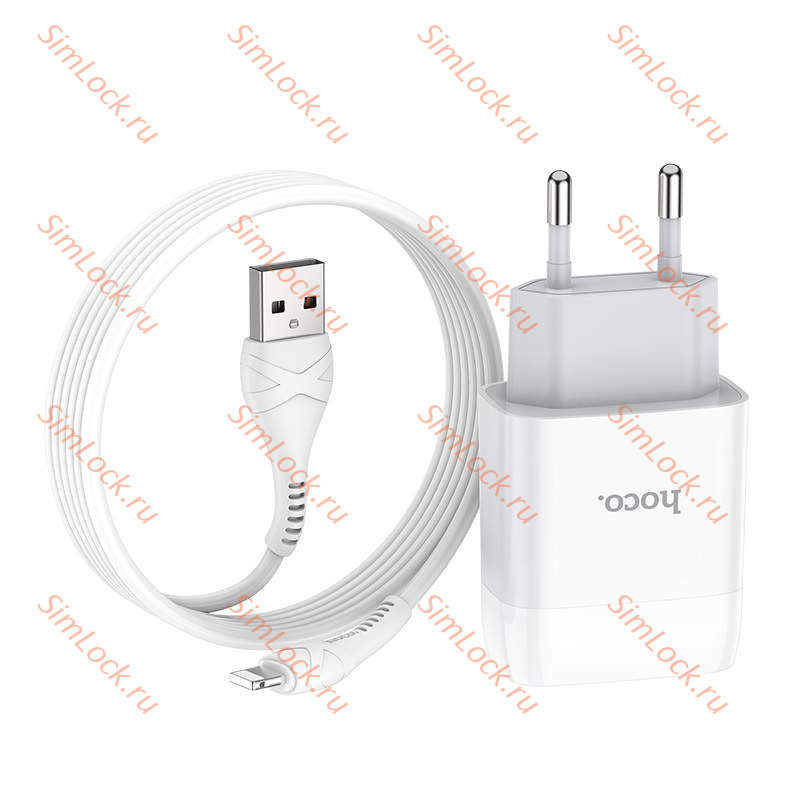 СЗУ HOCO C72A Glorius, 2.1A, белый + кабель Lightning