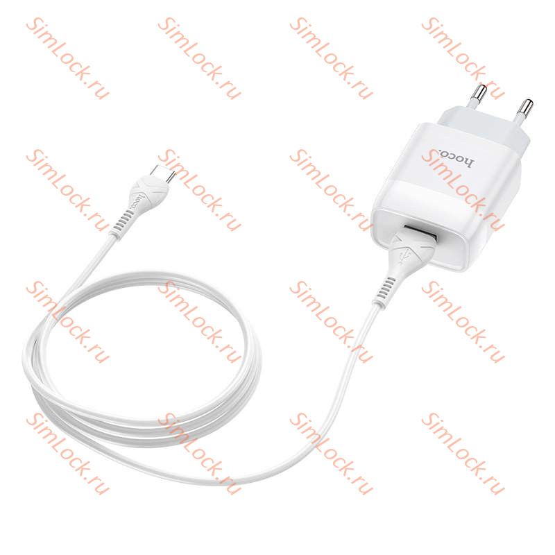 СЗУ HOCO C72A Glorius, 2.1A, белый + кабель Type-C