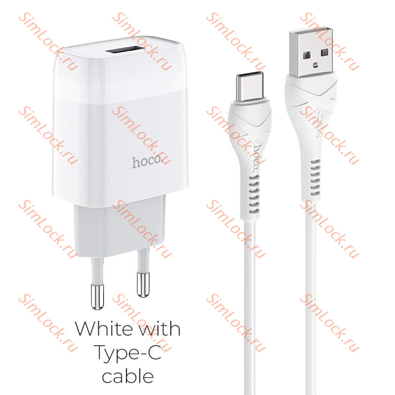 СЗУ HOCO C72A Glorius, 2.1A, белый + кабель Type-C