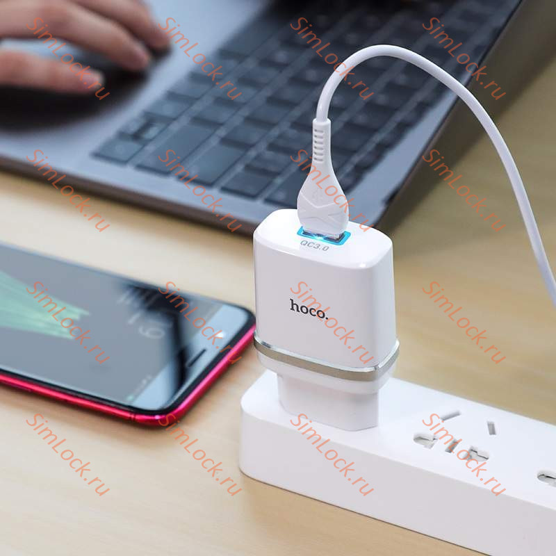 СЗУ HOCO C12Q Smart, 3A, белый, 18W, QC3.0 / QC2.0 + кабель microUSB