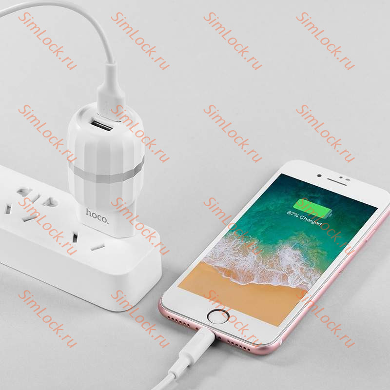 СЗУ HOCO C41A Wisdom, 2.4A, белый, двойной USB + кабель Lightning + кабель microUSB
