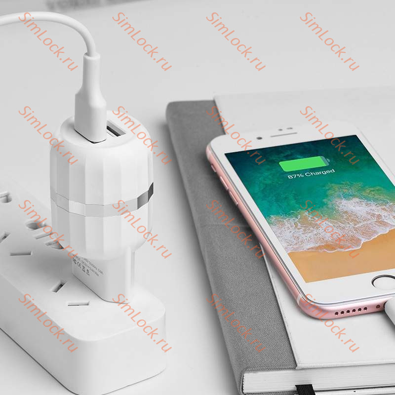 СЗУ HOCO C41A Wisdom, 2.4A, белый, двойной USB + кабель Lightning + кабель microUSB