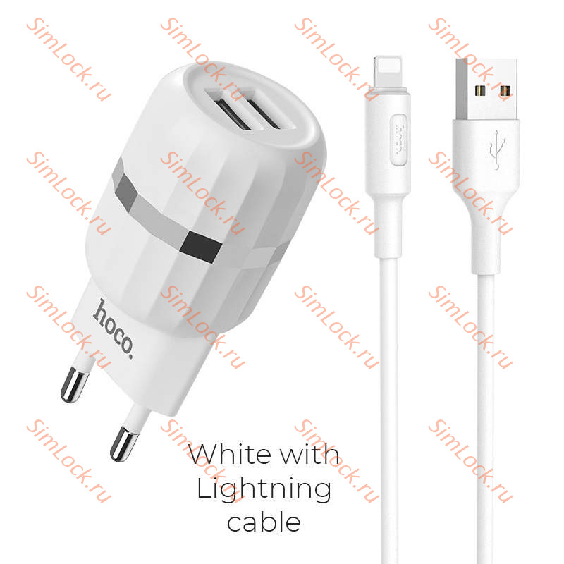 СЗУ HOCO C41A Wisdom, 2.4A, белый, двойной USB + кабель Lightning + кабель microUSB