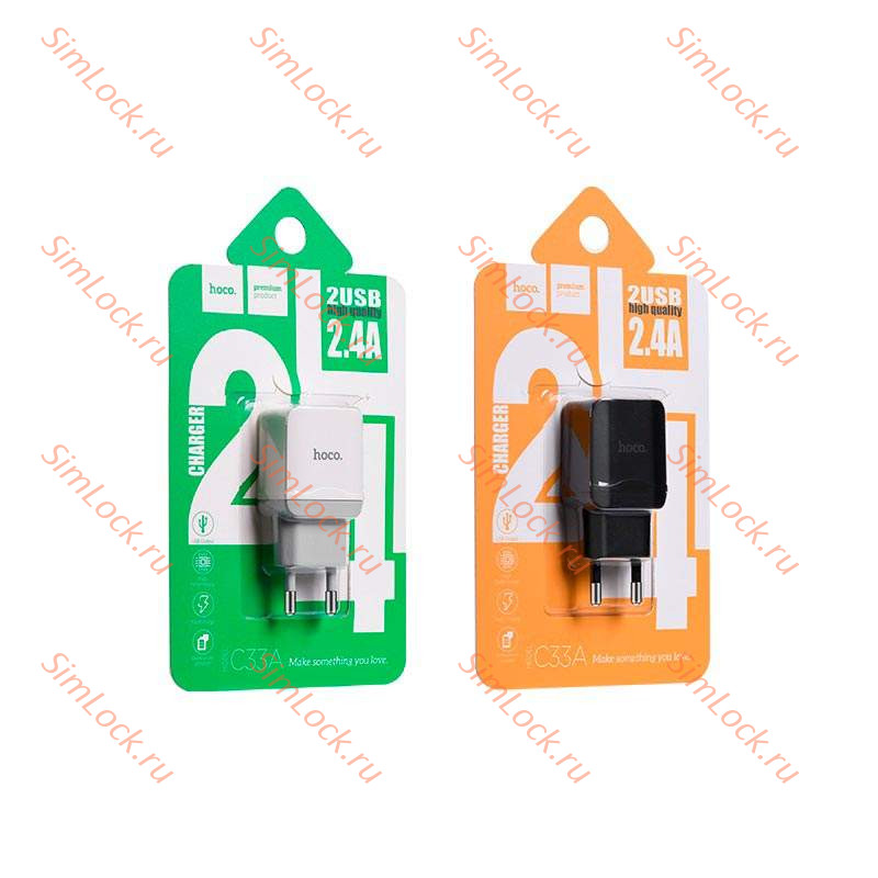 СЗУ HOCO C33A Little, 2.4A, черный, двойной USB