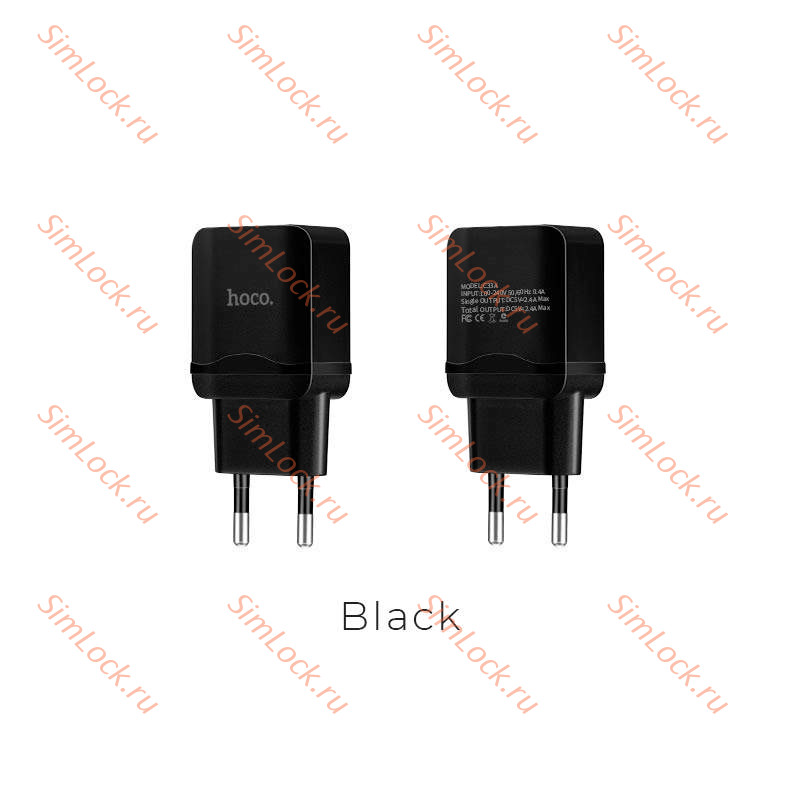 СЗУ HOCO C33A Little, 2.4A, черный, двойной USB
