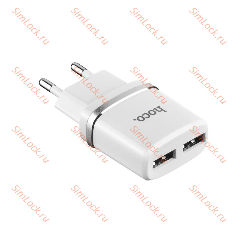 СЗУ HOCO C12 Smart, 2.4A, белый, двойной USB + кабель Lightning