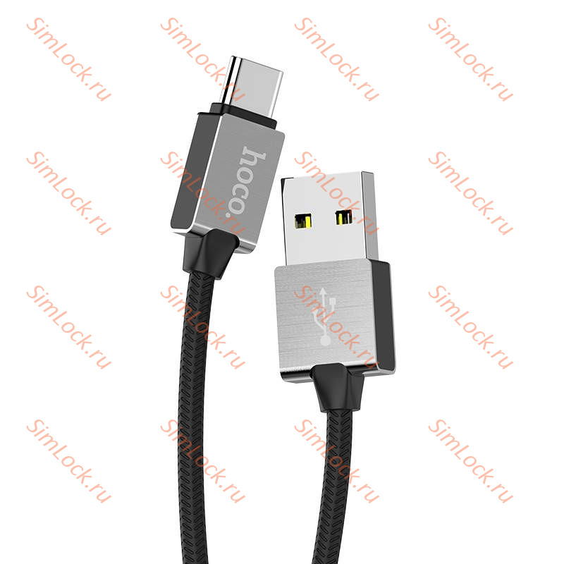 Кабель USB - Type-C HOCO U49 Refined steel, 2.4А, 120см, черный