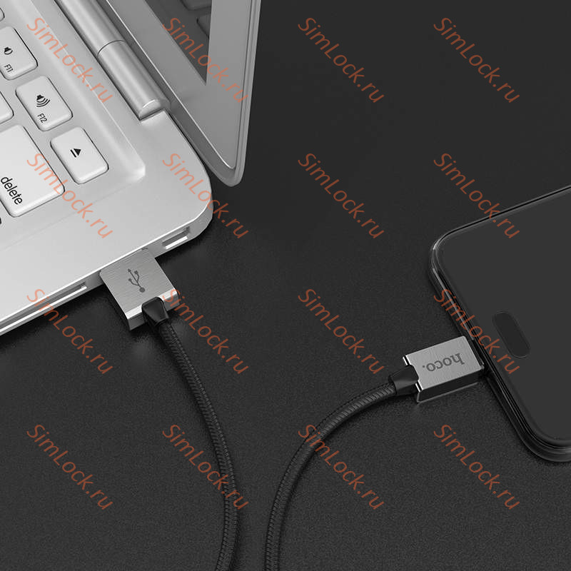 Кабель USB - Type-C HOCO U49 Refined steel, 2.4А, 120см, черный