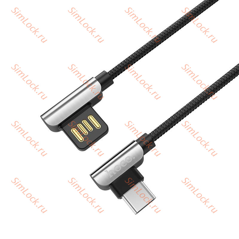 Кабель USB - Type-C HOCO U42 exquisite steel, 2.4А, 120см, черный, двусторонний USB