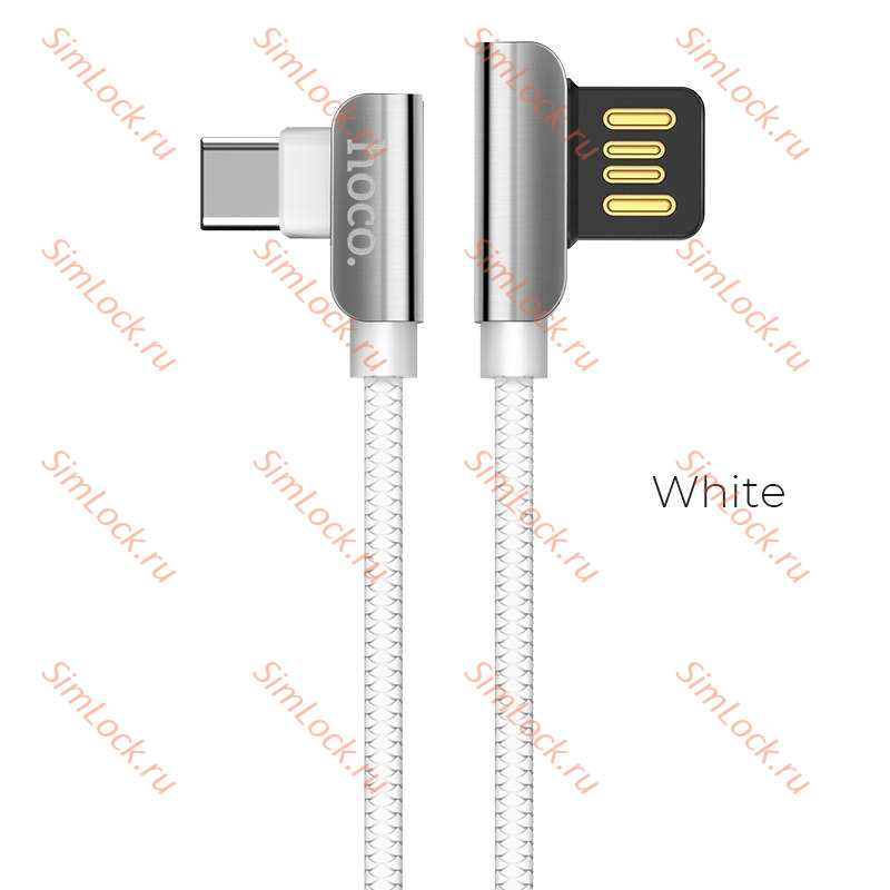 Кабель USB - Type-C HOCO U42 exquisite steel, 2.4А, 120см, белый, двусторонний USB