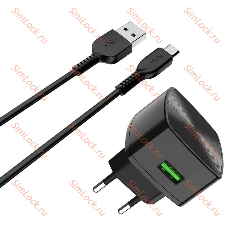 СЗУ HOCO C70A, 3A, черный, 18W, QC3.0 / QC2.0 + кабель microUSB