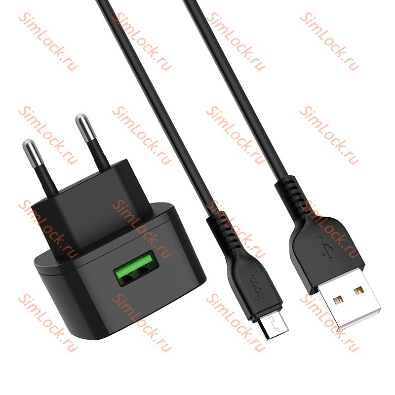 СЗУ HOCO C70A, 3A, черный, 18W, QC3.0 / QC2.0 + кабель microUSB