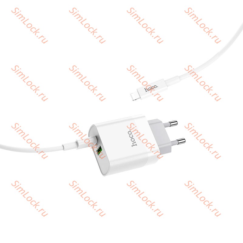 СЗУ HOCO C80A Rapido, 3.1A, белый, USB QC3.0 и Type-C PD20W + Кабель Type-C - Lightning