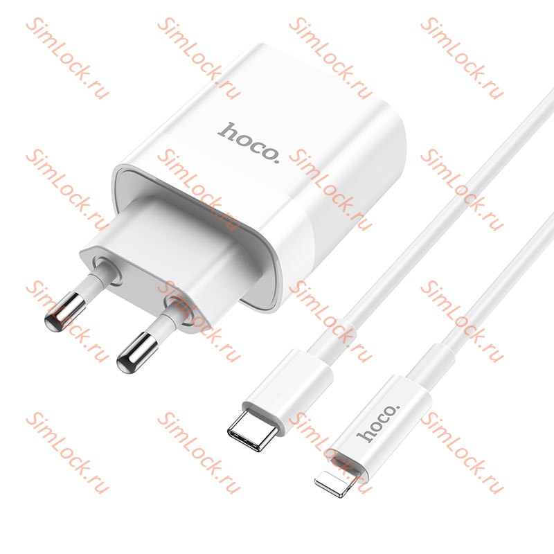 СЗУ HOCO C80A Rapido, 3.1A, белый, USB QC3.0 и Type-C PD20W + Кабель Type-C - Lightning