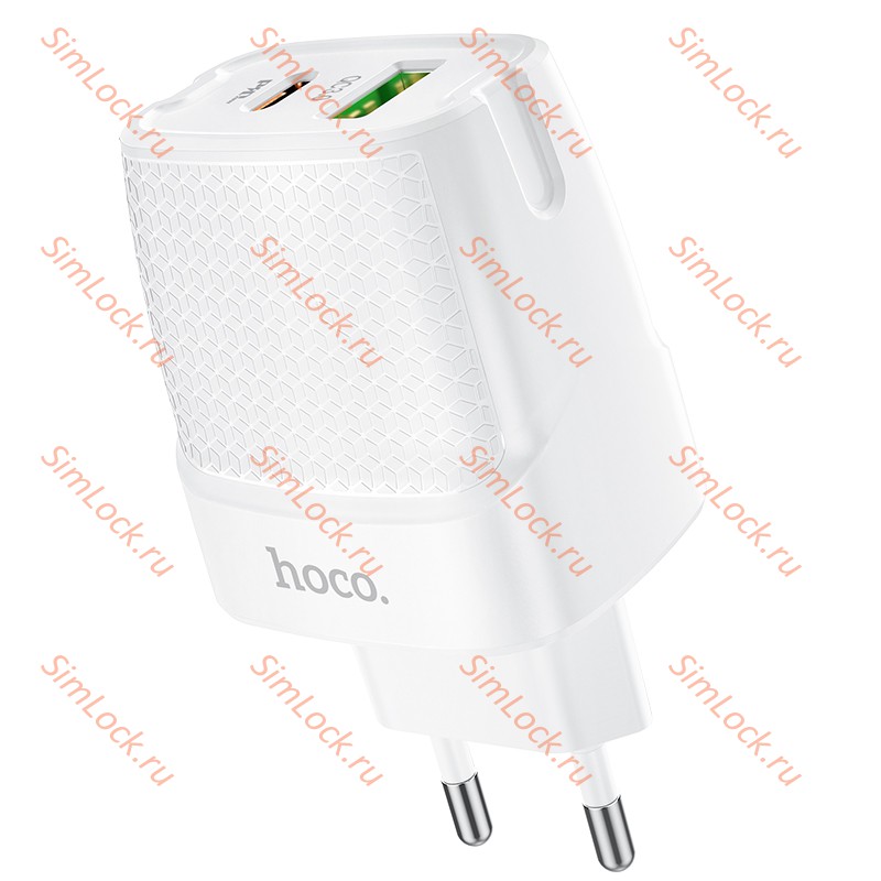 СЗУ HOCO C85A Bright, 3A, белый, USB QC3.0 и Type-C PD20W