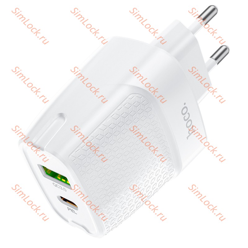 СЗУ HOCO C85A Bright, 3A, белый, USB QC3.0 и Type-C PD20W