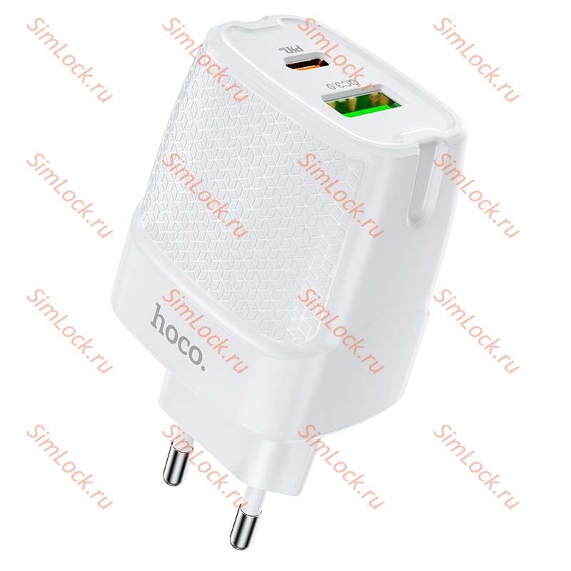 СЗУ HOCO C85A Bright, 3A, белый, USB QC3.0 и Type-C PD20W