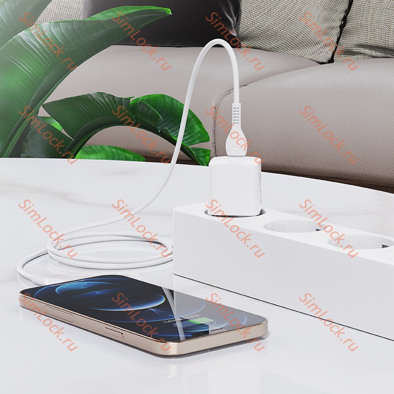 СЗУ HOCO N10 Starter, белый, USB-C PD20W + Кабель Type-C - Lightning