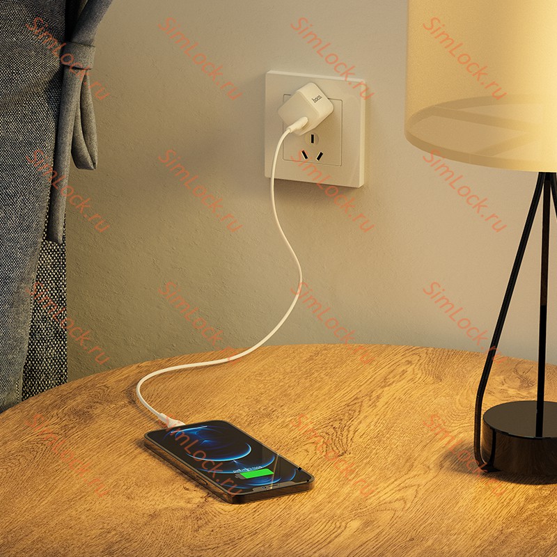 СЗУ HOCO N10 Starter, белый, USB-C PD20W + Кабель Type-C - Lightning