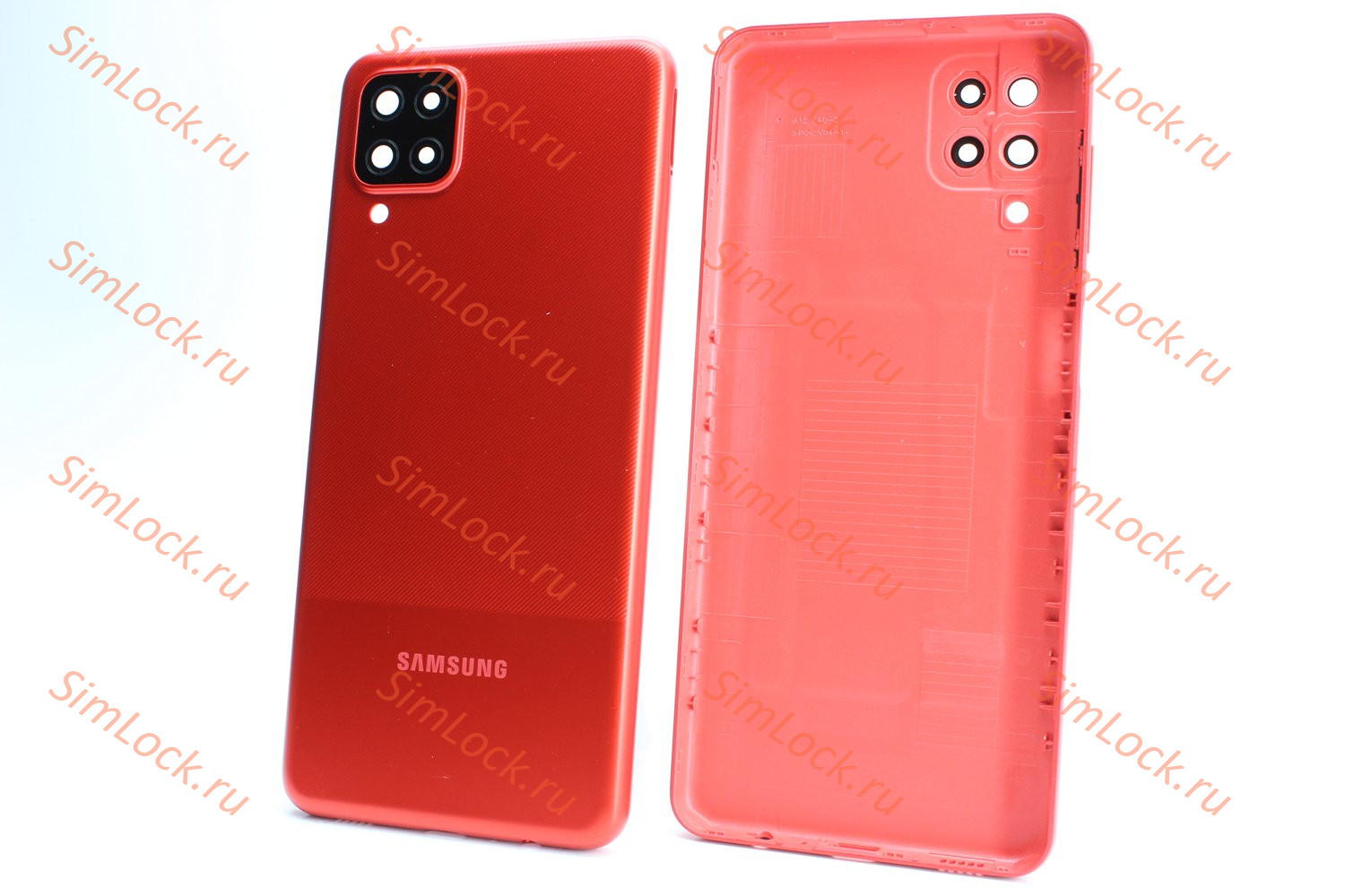 Задняя крышка Samsung A125 Galaxy A12 со стеклом камеры, красный, К-1