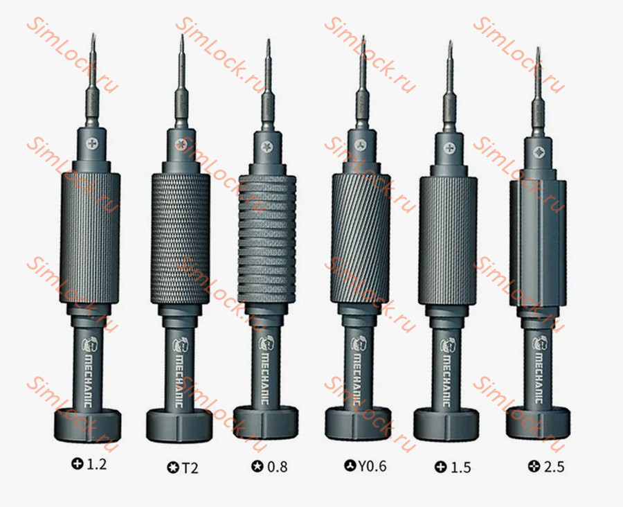 Набор отверток Mechanic iShell 2D Mortar Mini, 6 шт - ✇0.6, ⊕1.2, ⊕1.5, ✪0.8, ✜2.5, ✶T2
