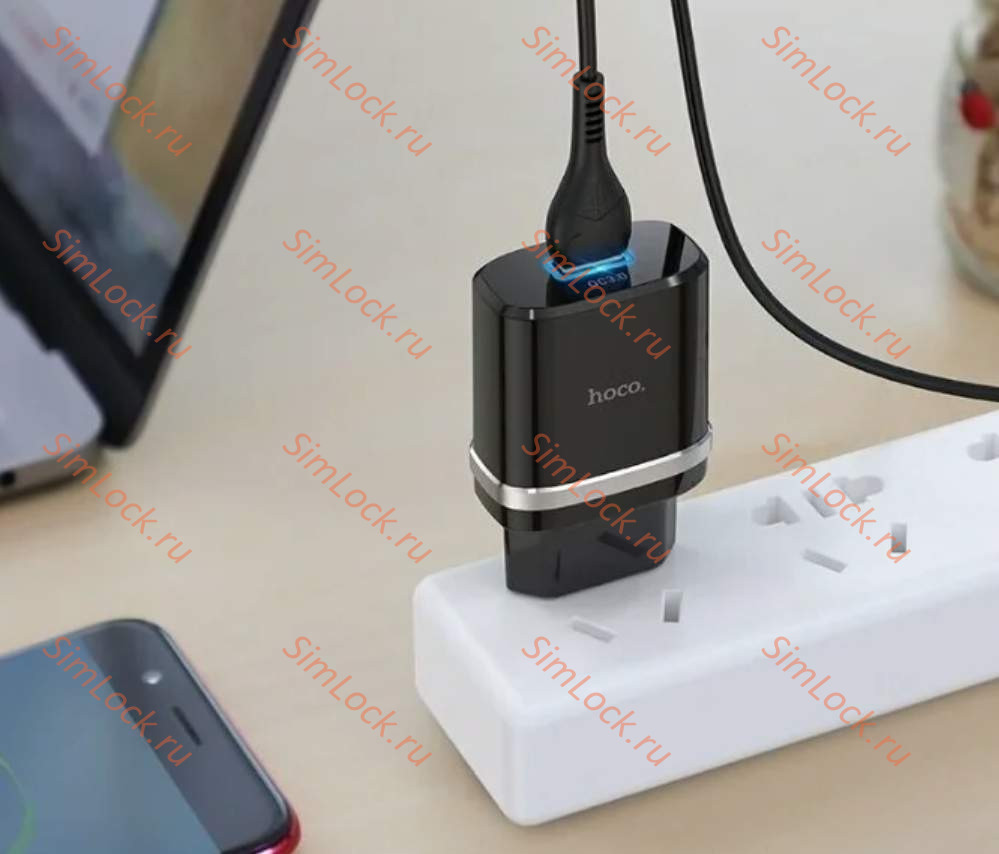 СЗУ HOCO C12Q Smart, 3A, черный, 18W, QC3.0 / QC2.0 + кабель Type-C