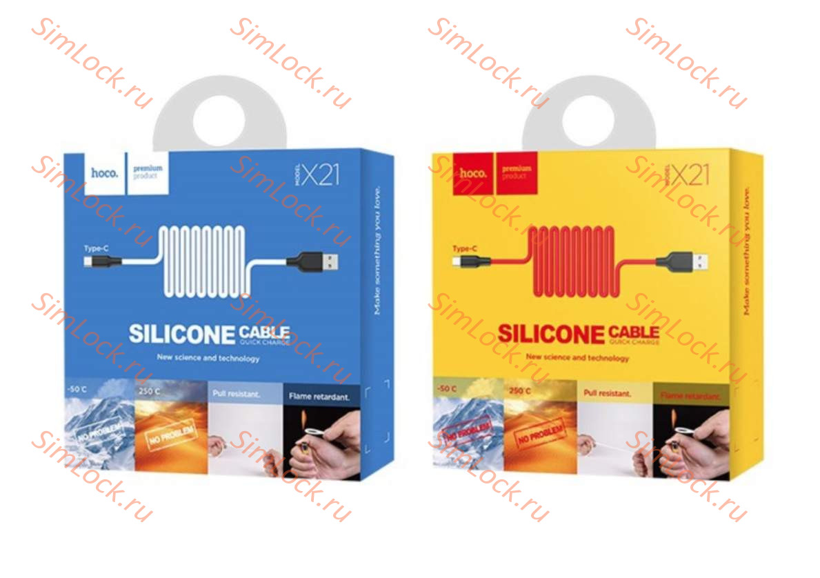 Кабель USB - Type-C HOCO X21, силиконовый, 100см, красный+черный