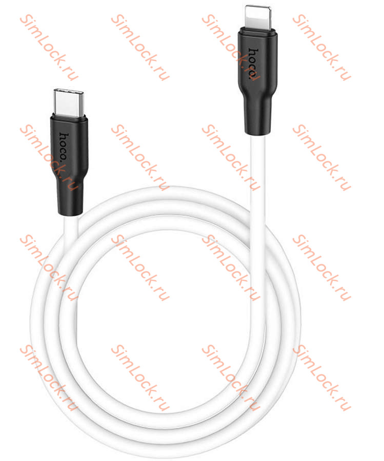 Кабель Type-C - Lightning HOCO X21, PD 20W 3А, силиконовый, 100см, бело-черный