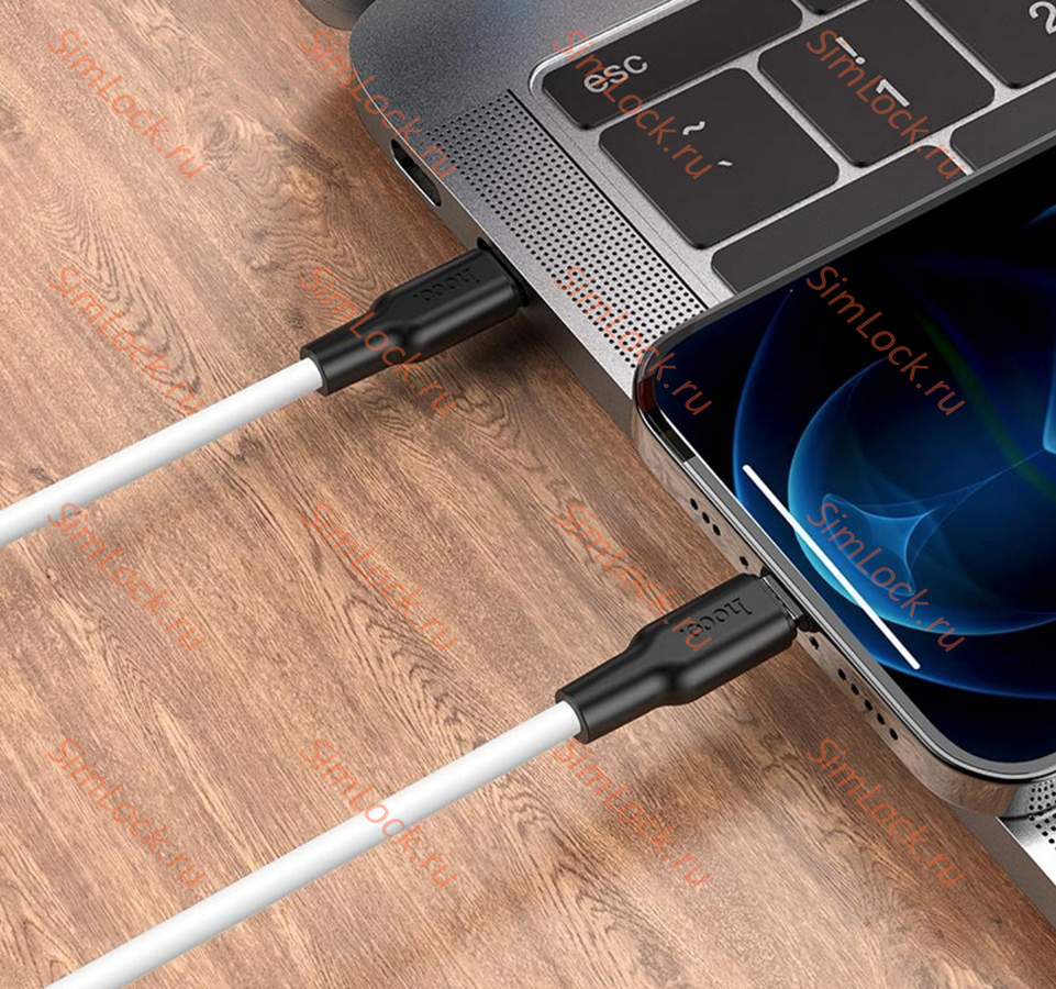 Кабель Type-C - Lightning HOCO X21, PD 20W 3А, силиконовый, 100см, бело-черный