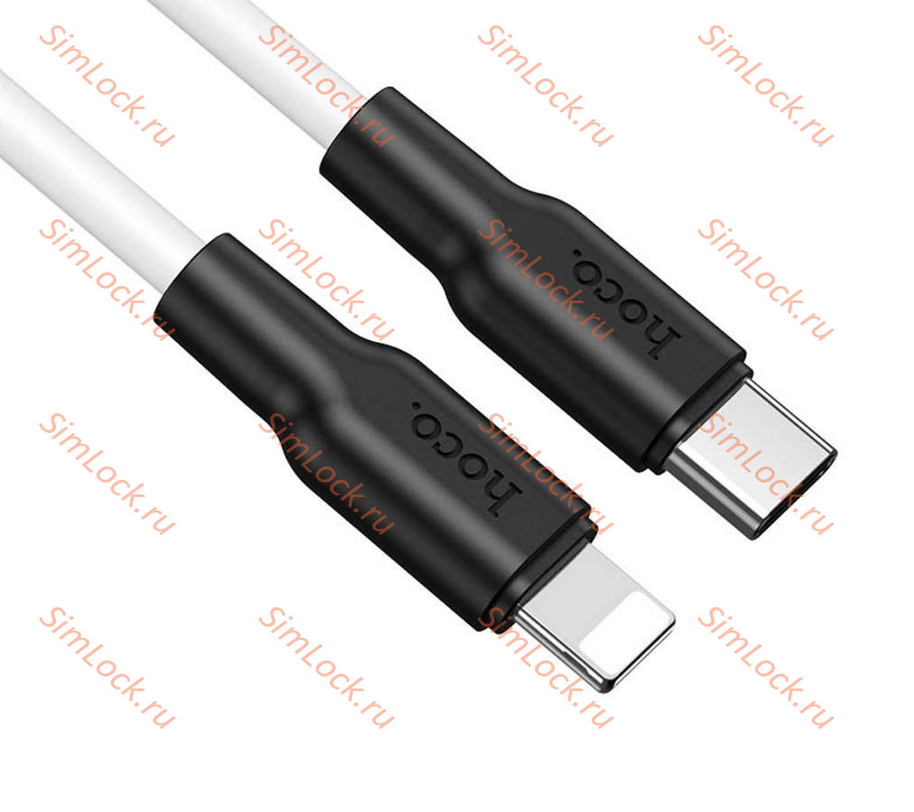 Кабель Type-C - Lightning HOCO X21, PD 20W 3А, силиконовый, 100см, бело-черный