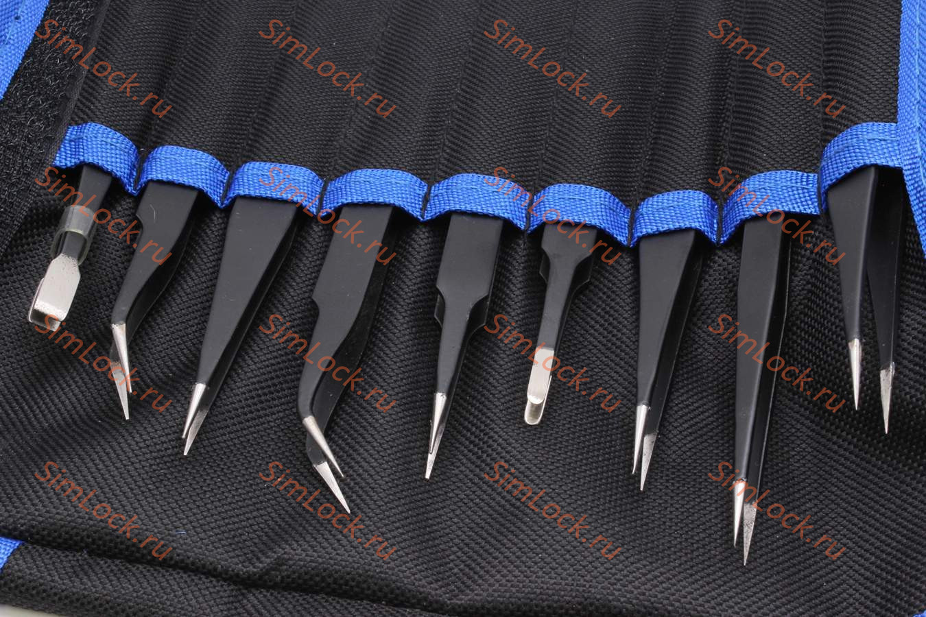 Набор пинцетов ESD из 9 штук с антистатическим покрытием в чехле